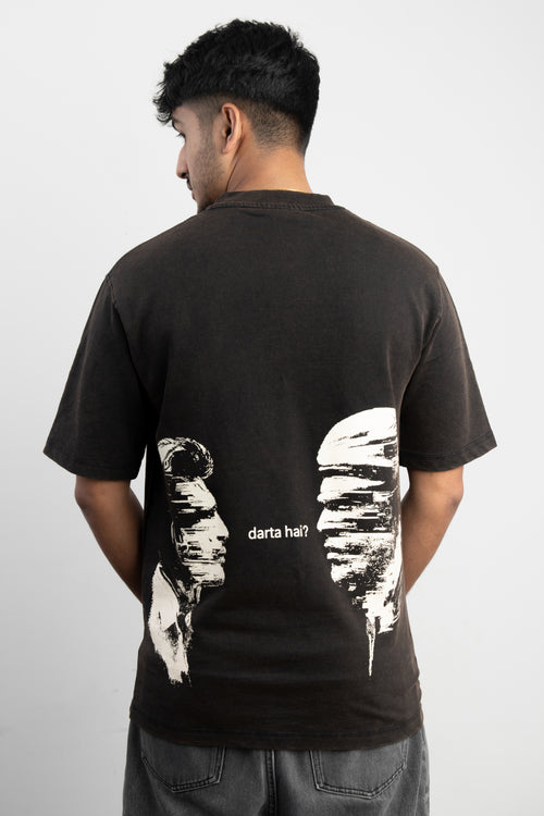 KAKAPO "Darta Hai?" Oversized Graphic T-Shirt - Washed Black